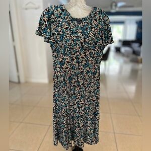 Chaps Blue Flutter Sleeve Midi Dress